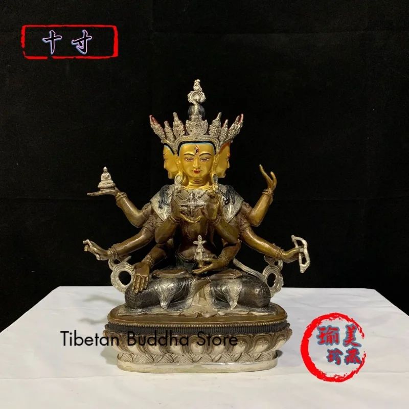 Tibetan Ushnisha Vijaya Buddha Statue Pure Copper Retro Silver Gilded Tantric Home Temple Ornaments 12-Inch Langama Copper Statu