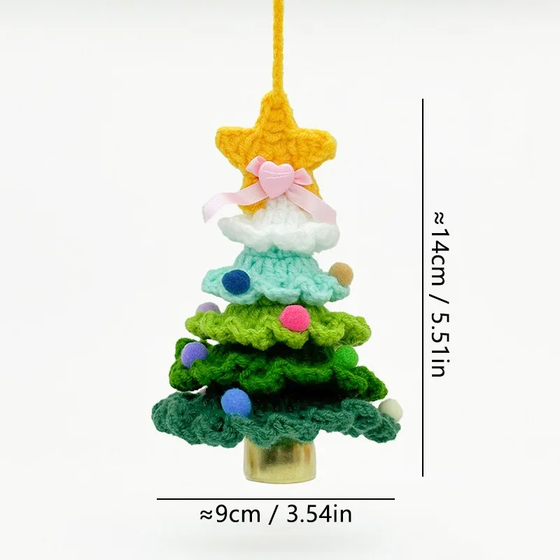 Knitted Colored Christmas Tree with Jingle Bell Plush Christmas Hanging Pendant Wool Crochet Xmas Tree for Christmas Party Decor