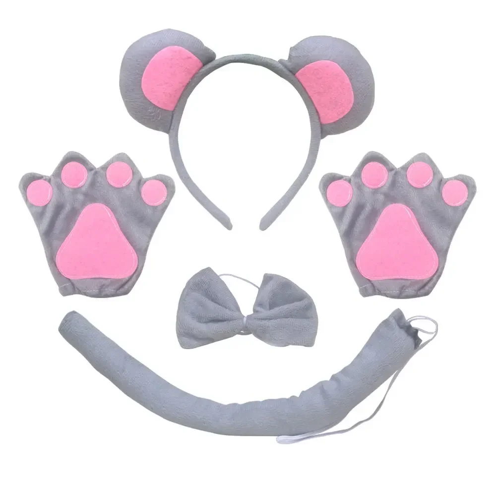 어린이 마우스 세트 귀 머리띠 꼬리 코 활 타이 스커트, 생일 파티 장식 모자, 할로윈 코스튬 코스프레