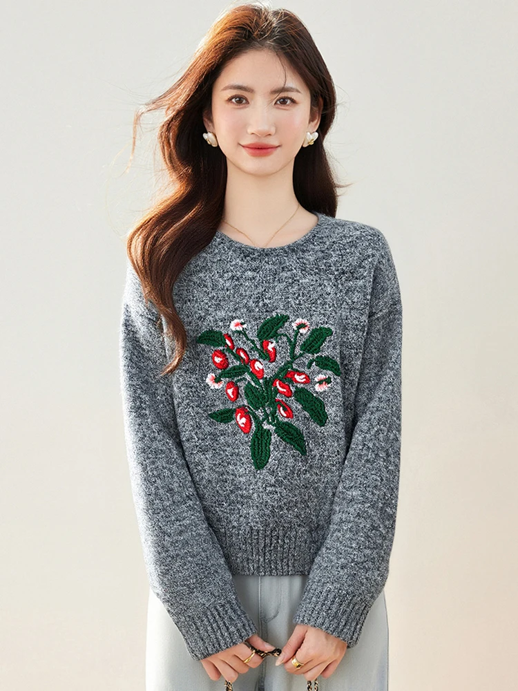 المرأة المطرزة زهرة البلوز طويلة الأكمام محبوك سترة لخريف شتاء المرأة الجديدة تنوعا سترة غير رسمية S202