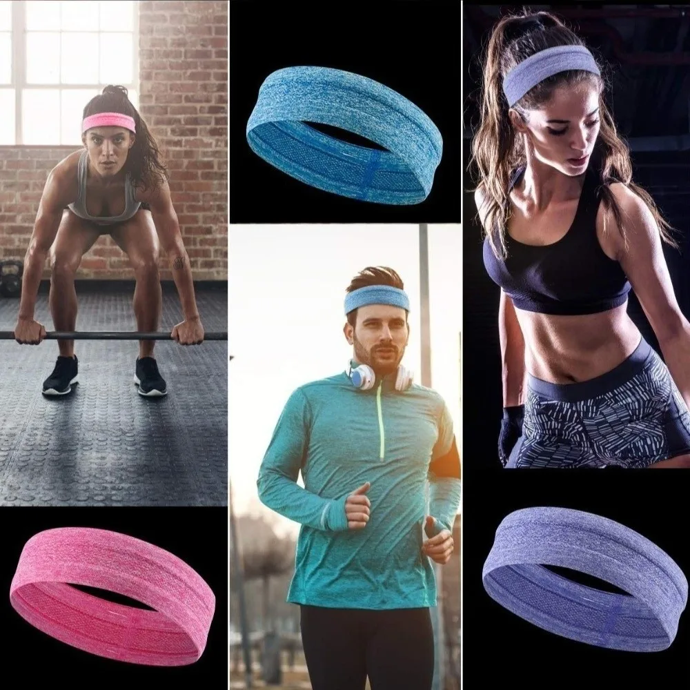 New Elastic Sports Headband Non-Slip Sweat Absorbing Fitness Headband Breathable Multicolors Yoga Headband for Men Women - view 3
