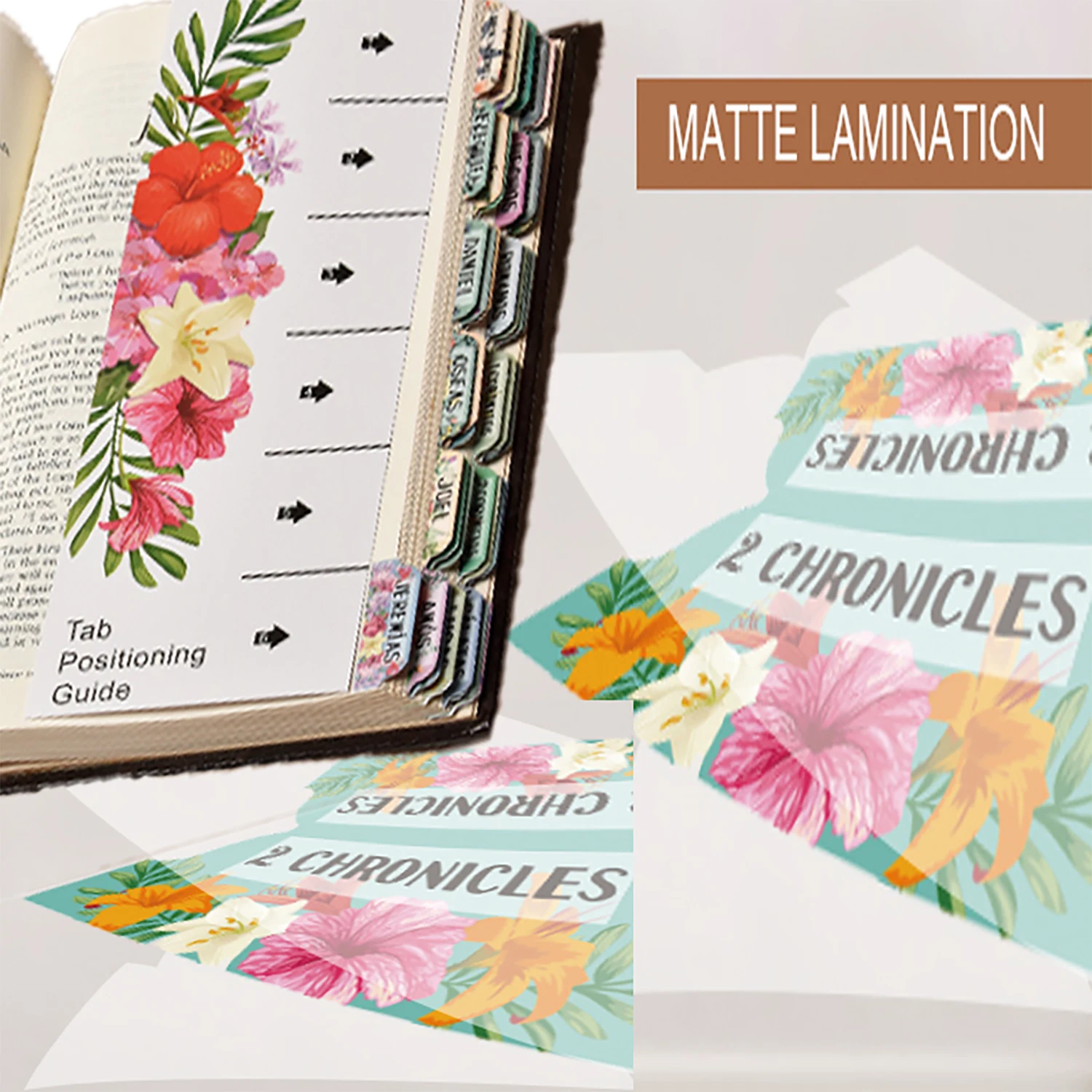 Bible Tabs in Spanish Pastel Bloom, Spanish Bible Tabs, Spanish New & Old Testament BibleTabs, Large Laminated Floral Design, Bi