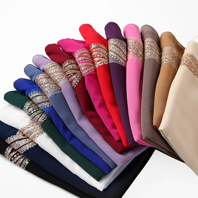 85x180cm Frauen muslimischen Chiffon Hijab Pailletten langes Kopftuch weiche einfarbige hochwertige Hijab Mode Ramadan Damen Schal