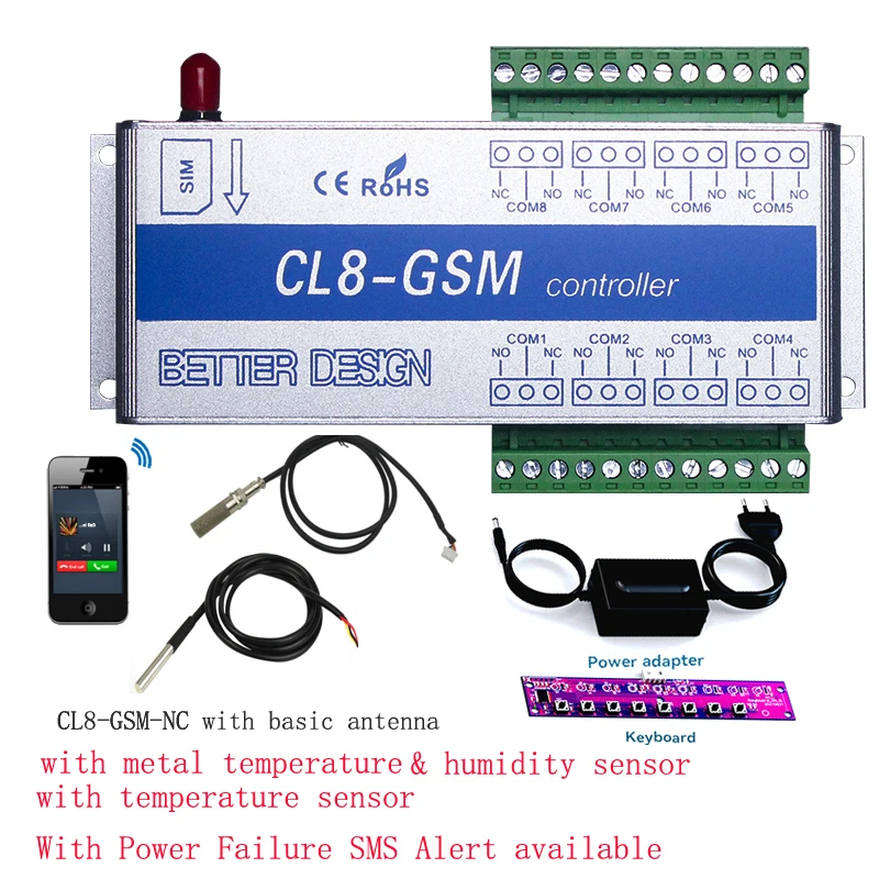 CL8-GSM-NC 무선 SMS 알람 시스템, 온도 모니터링 GSM 알람, 정전 경고 센서