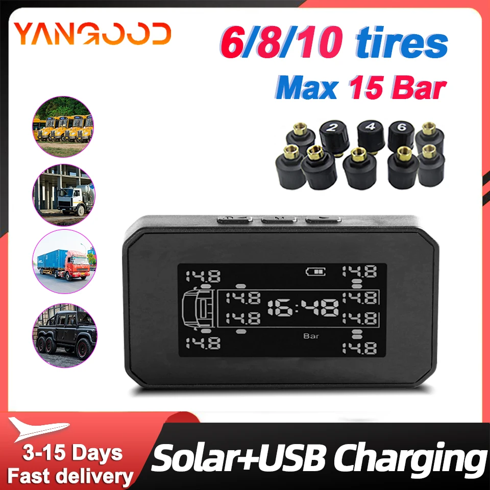 

Yangood Truck TPMS 6/8/10 External Sensor Car Tire Pressure Monitoring System Car Electronic Devices Smart Alarm Systems Sensors