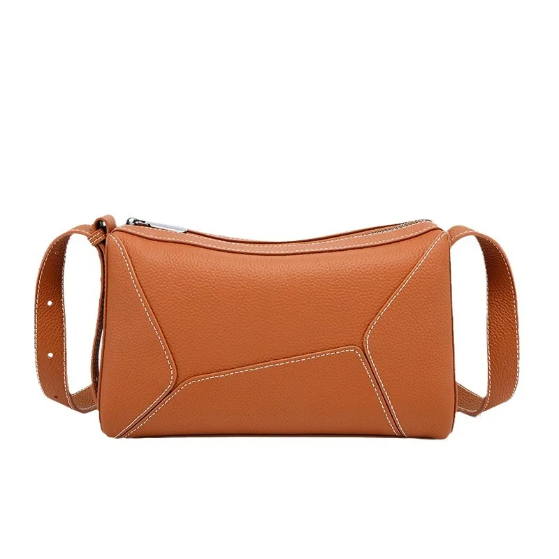 2024 Leather  Cowhide Crossbody Geometric Splicing Small Square Top Layer Cowhide Commuter Purses And Handbags