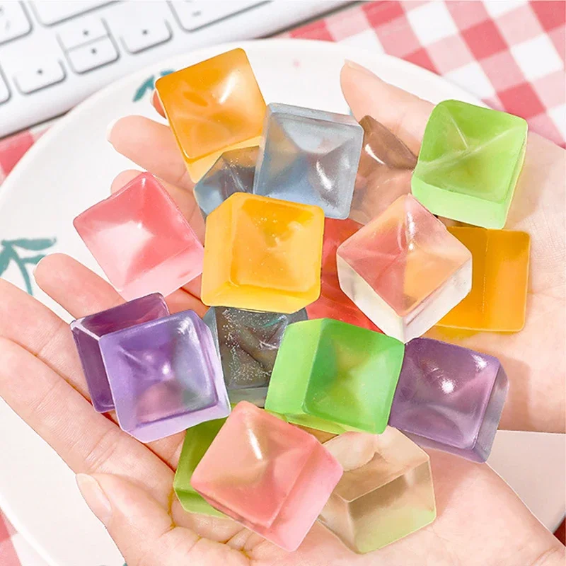 10Pcs Ice Cube Pinch Squishy Plush Toy, Square Soft Mud Squeeze Stress Ball, Relief Sensory Fidget Toy, Party Pinata Filler Gift