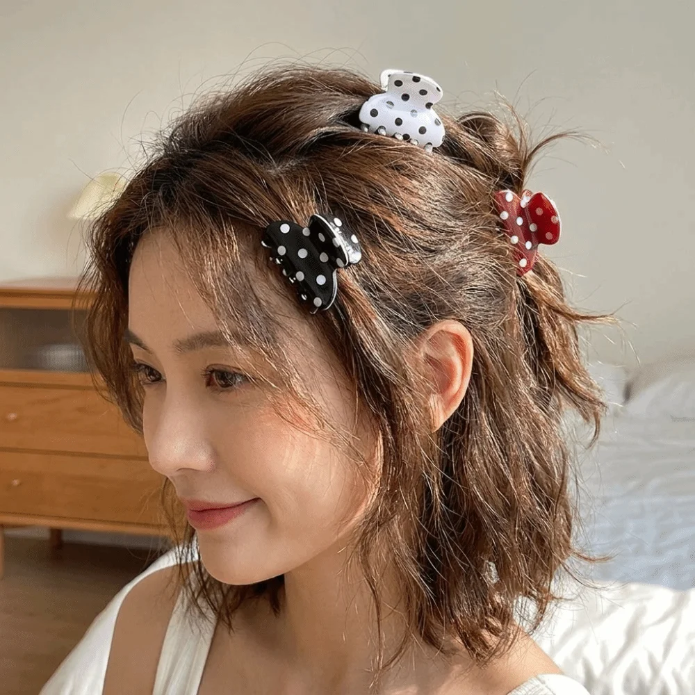 Sweet Small Polka Dot Hair Claw Cute Non-Slip Mini Hair Clips Trendy Durable Acrylic Hair Clamps Half Up Ponytail