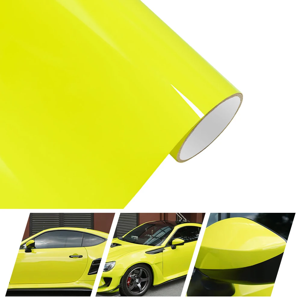 PET Ultra-Glänzende Zitronengelbe Vinylfolie, Autoaufkleber, blasenfrei, für Fahrzeugfolierung, Fahrzeugfolienrolle, Dekor-Aufkleber