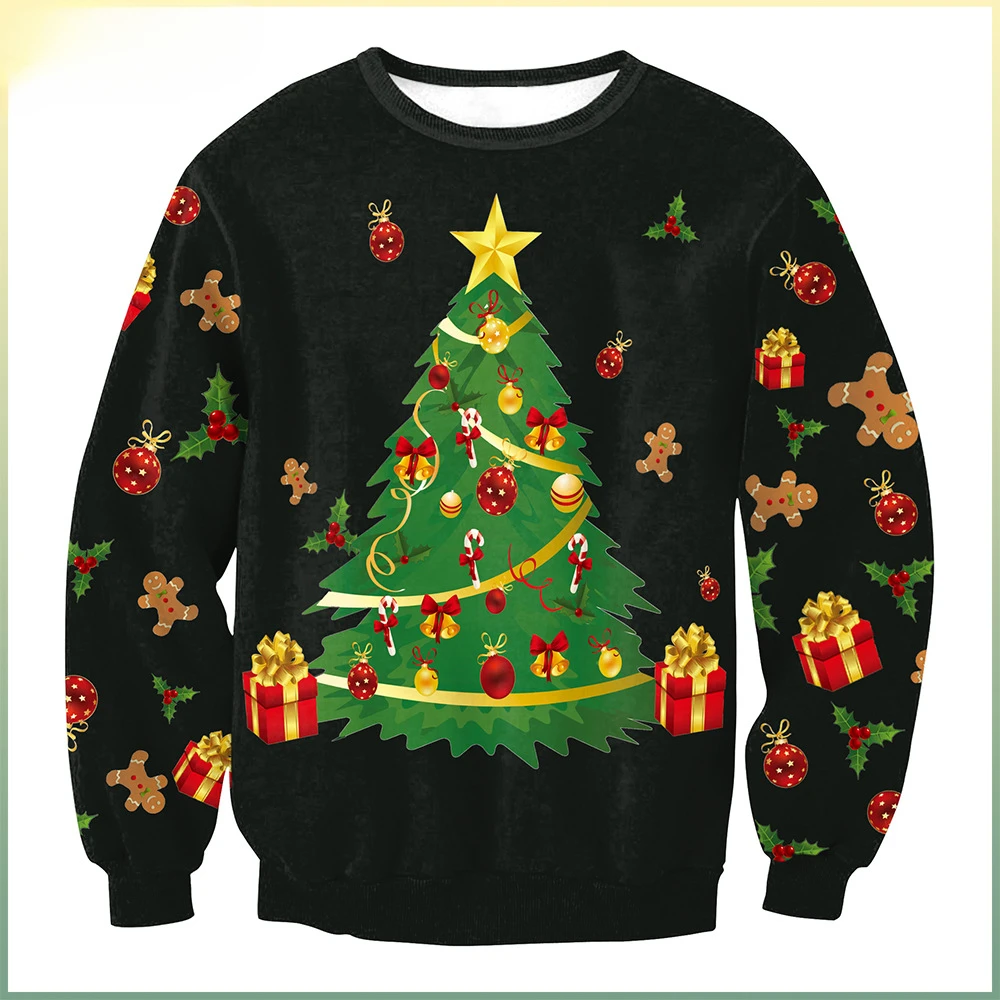 Fashion Christmas Pullover Hoodie Men's Sweatshirts Christmas Tree 3D Print Long Sleeves Hoodies Oversized Unisex Clothing Tops