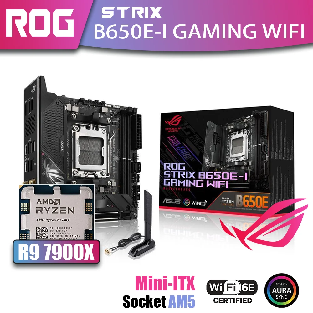 

Новый комплект ASUS ROG STRIX B650E-I GAMING WIFI с процессором AMD Ryzen 9 7900X DDR5 память материнская плата Mini-ITX AM5 RGB Combo HDMI DP поддерживает видеокарты NVIDIA AMD для настольных ПК Gamer