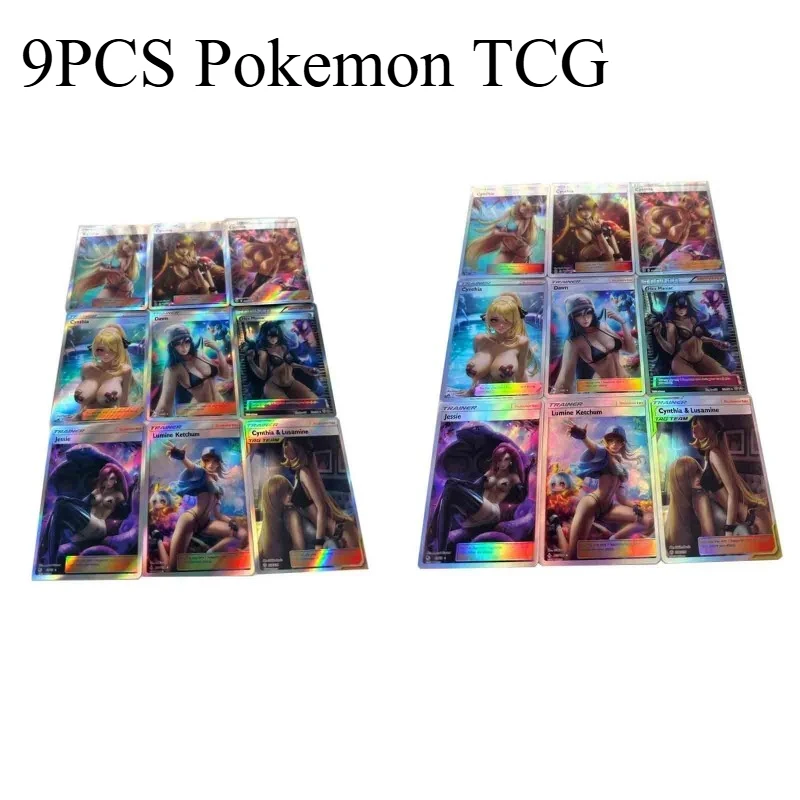 9-pcs-pokemon-tcg-personalizado-melonia-touko-cartoes-de-arte-completa-holo-refracao-diy-colecao-premium-gelo-tipo-treinador-presente-conjunto-dos-desenhos-animados