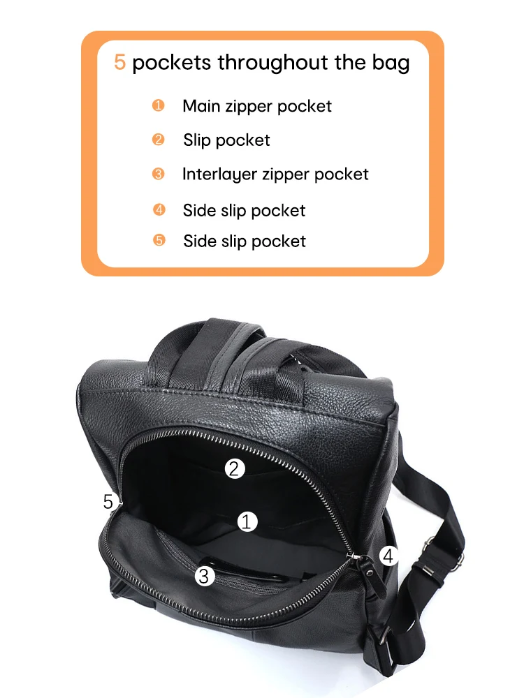 Zency-Sac à dos en cuir véritable pour femme, sac de voyage pratique, grand cartable pour filles, sac à dos femme, sac à dos pour ordinateur portable, noir, nouveau, 100%