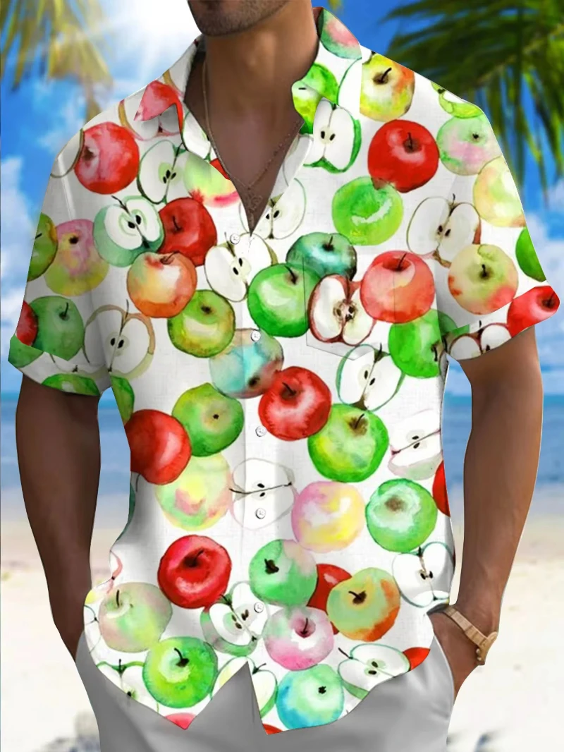 

Men's Shirts Hawaiian Fruit Strawberry Print Short Sleeve Shirt Polyester Suitable For Summer Vacation And Leisure Travel Blouse