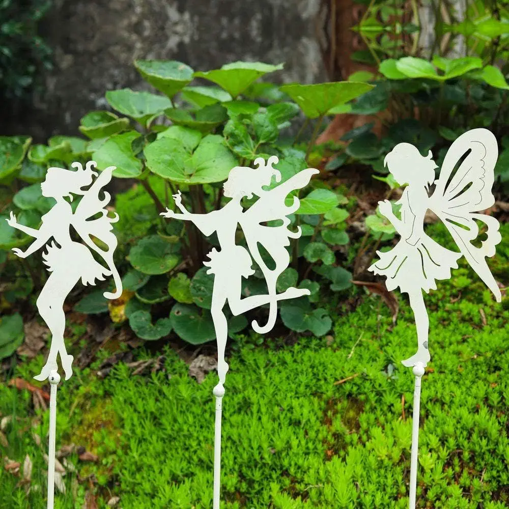 Estatuas de Ángel de Metal Blanco Grueso de 28 Pulgadas de Alto, Estacas Decorativas para Jardín, Césped, Patio y Soporte de Plantas