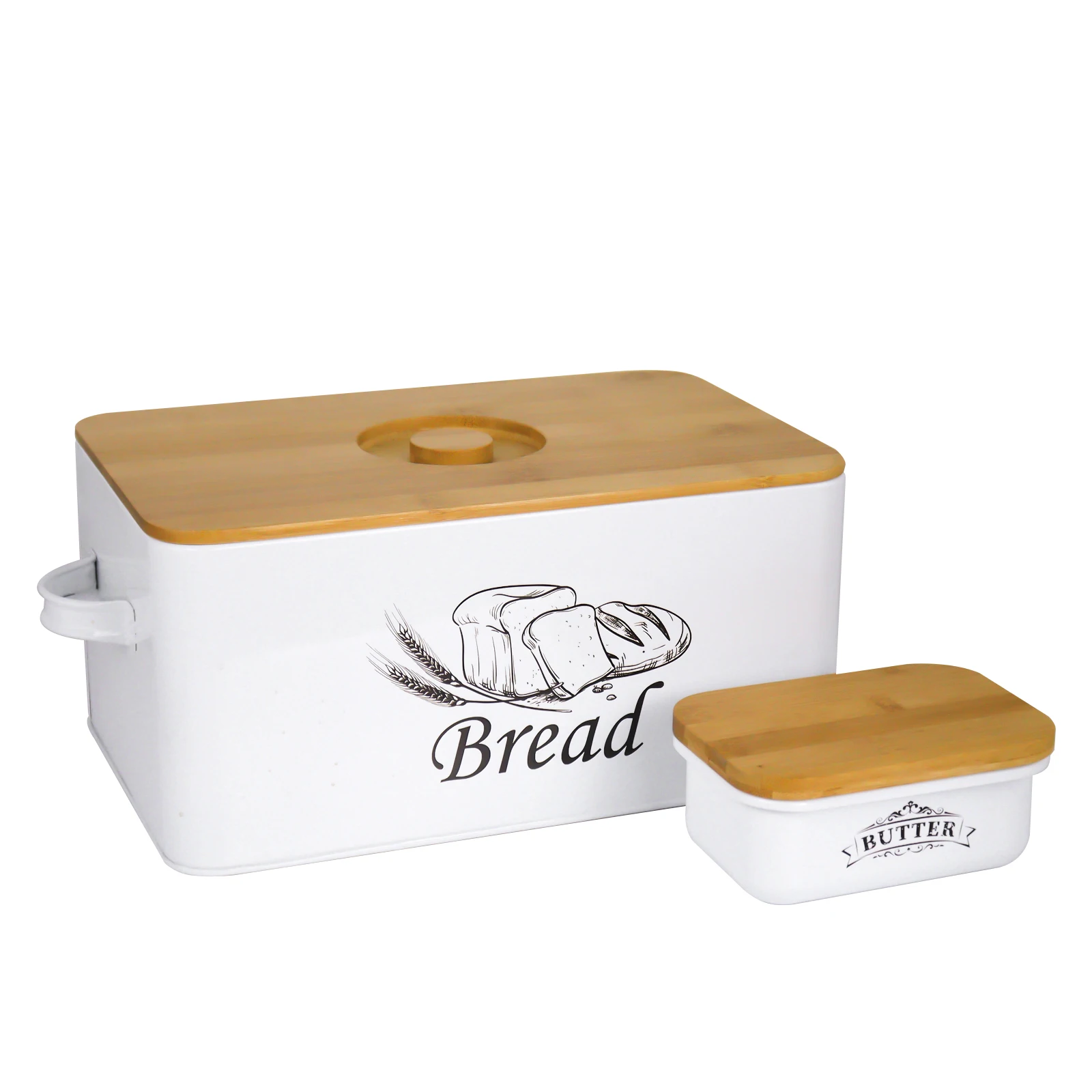 

white breadbox with butter box for kitchen countertop metal bread box cutting board bamboo lid bread butter storage container