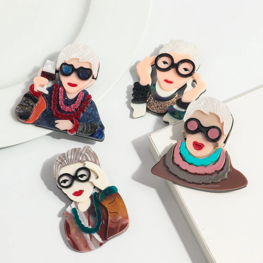 Vintage Acrylic Handmade Trendy Grandma Brooches for Women Elegant Lady Brooch Lapel Pins Clothing 2024 Trend Accessories