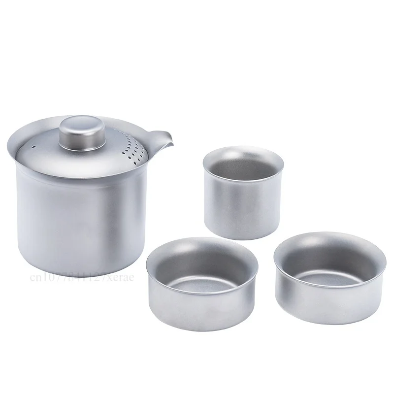 30ml/125ml Pure Titanium Tea Bowl Cup Set Picnic Double-Layer Tea Maker Teacup Outdoor Camping Lightweight Portable Teapot Set