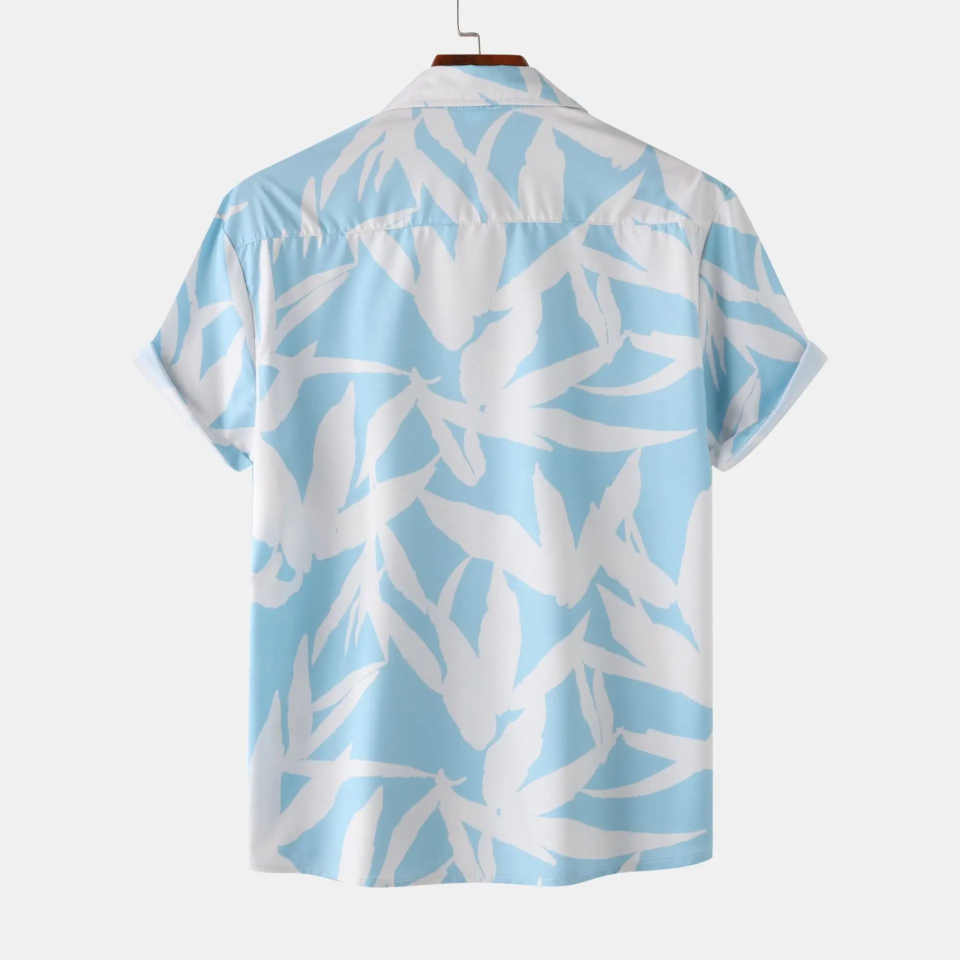 Light Blue Hawaiian Vacation Men's Shirts Short Sleeve Summer Top Casual Men Shirt Fashion Beach Seaside Clothing Chemise Hombre