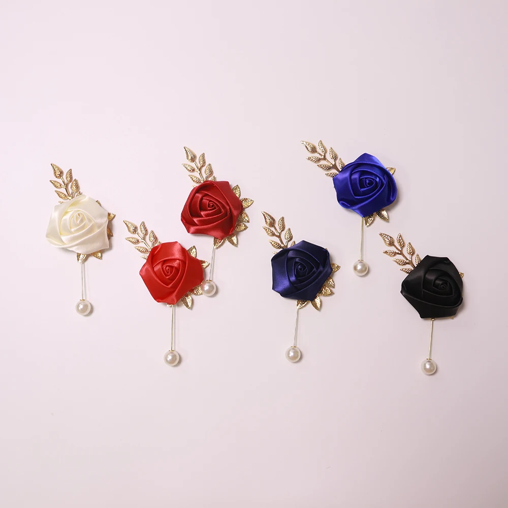 أنيقة الورد الاصطناعي العروة مع ورقة الزفاف التبعي زينة الصدر لمناسبات حفلات الزفاف #4