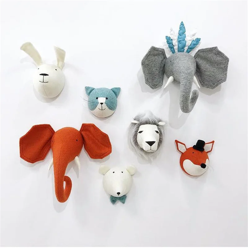 Decoración Para habitación de niños, cabeza de Animal 3D de dibujos animados, colgante de pared, elefante, ciervo, unicornio, juguetes de peluche para niños, decoración de dormitorio
