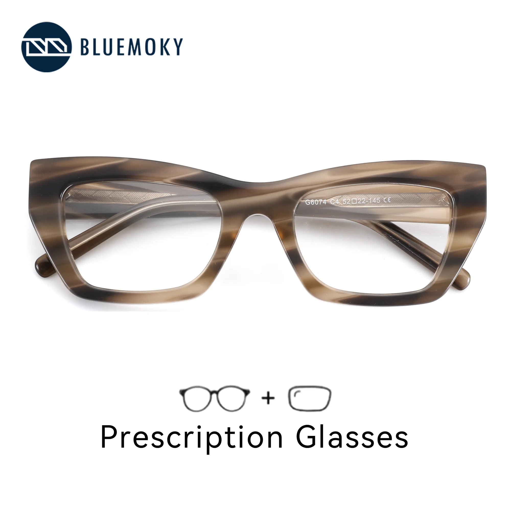 BLUEMOKY L Size Modish Acetate Graduated Photochromic Multifocal Glasses Vintage Butterfly Myopia Lenses Woman