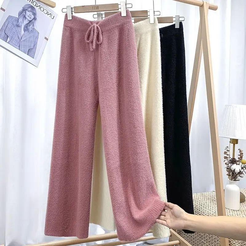 

New Arrival Trousers Women Knitted Pants with Side Spring Elastic Slim Tights High Waist Soft Girl Bottoms Stacked Pants X78