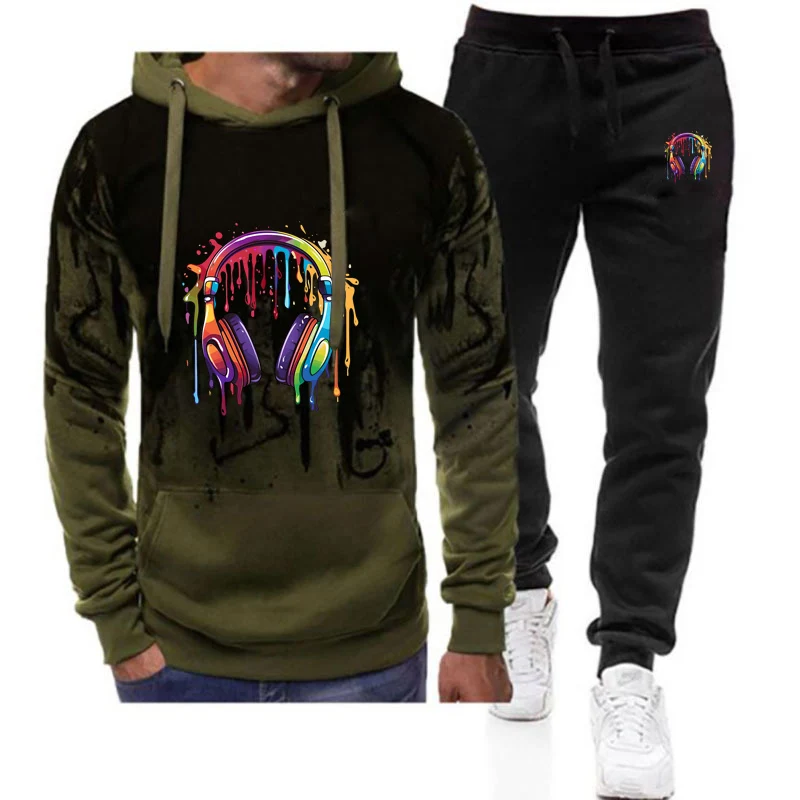 

2025 Spring And Autumn Man's Hip Hop Melting Headset Graphic Logo Print Daily Leisure Premium Popular Hoodies Pants Suits