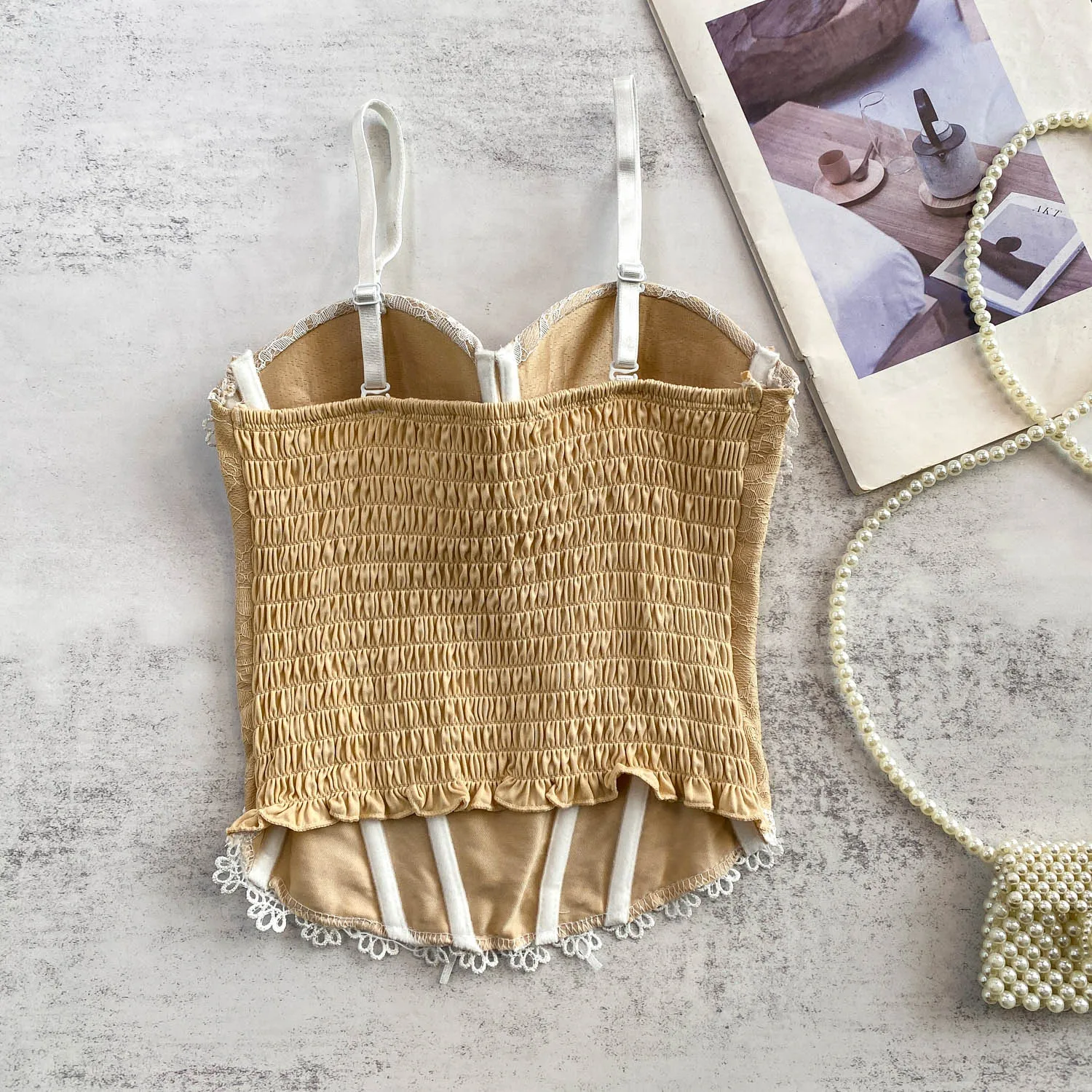 Sexy Vintage V-neck lace Corset Bustier Korean Camis Chic Crop Top Summer Women Party Sling Top Y2k