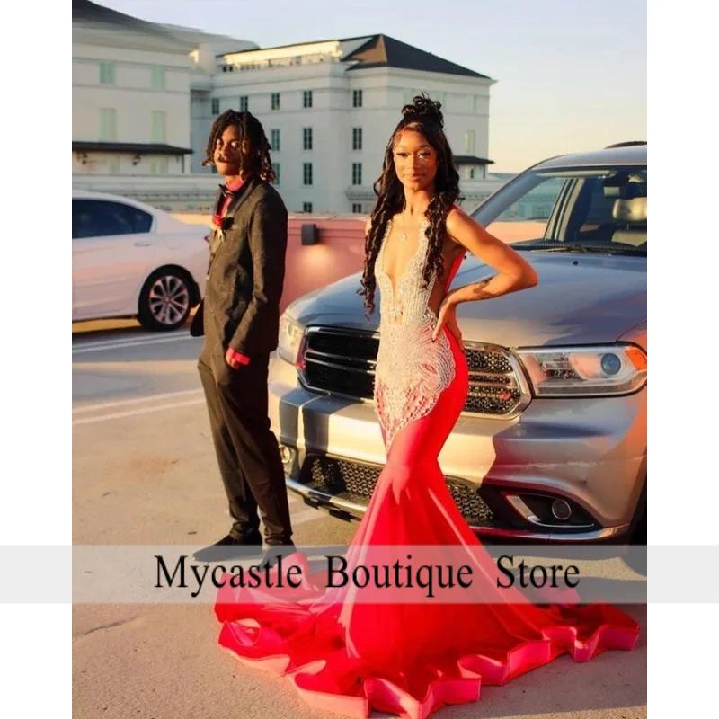 Customized Shiny Orange Mermaid Prom Dress 2026 For Black Girls Crystal Beaded 0 Party Gown Vestido Graduación
