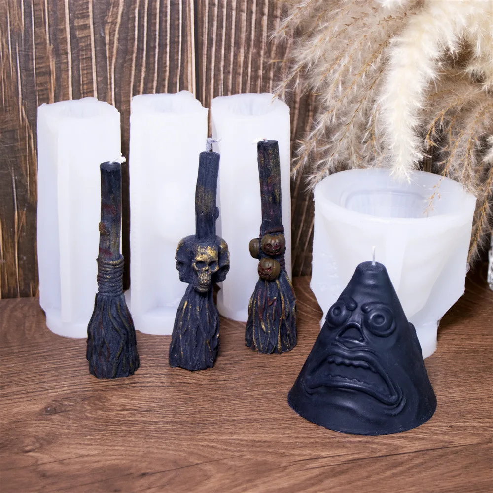 

Halloween Pumpkin Broom Silicone Mold Candle Aromatherapy Funny Double-sided Face Model Ghost Festival Decoration Ornaments