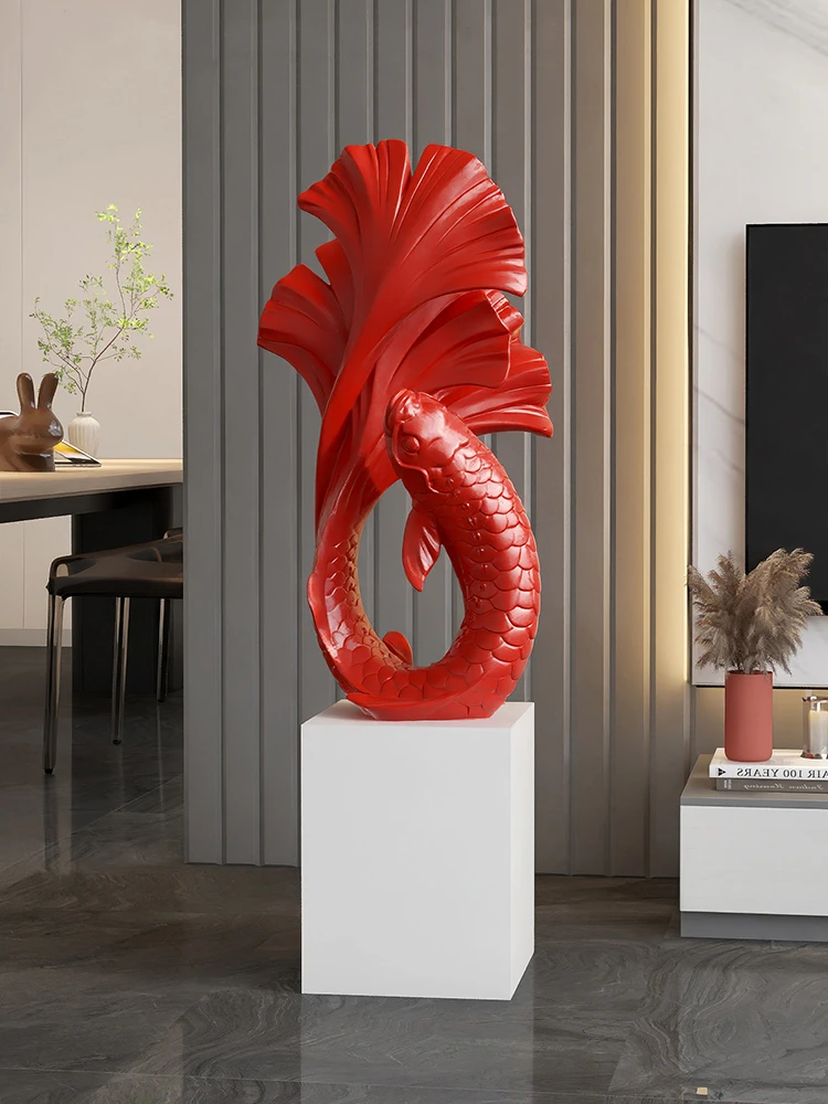 Home Decor 102CM Fighting Fish Statues Large Floor Decoration Lucky Fish Crafts Sculptures Housewarming Gifts Interior Figurines