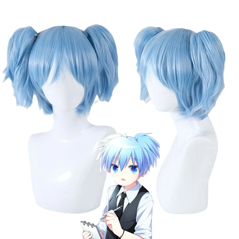 Wigs Human Hair Assassination Classroom Cosplay Anime Wig Woman Blue High-temperature Silk Festival Party Simulated Hair