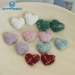 WFFNNKC 20-30Pcs Plaid Cloth Art Love Heart Flat Back Cabochon Ornament Patch DIY Earrings Garment Button Jewelry Hair Accessory