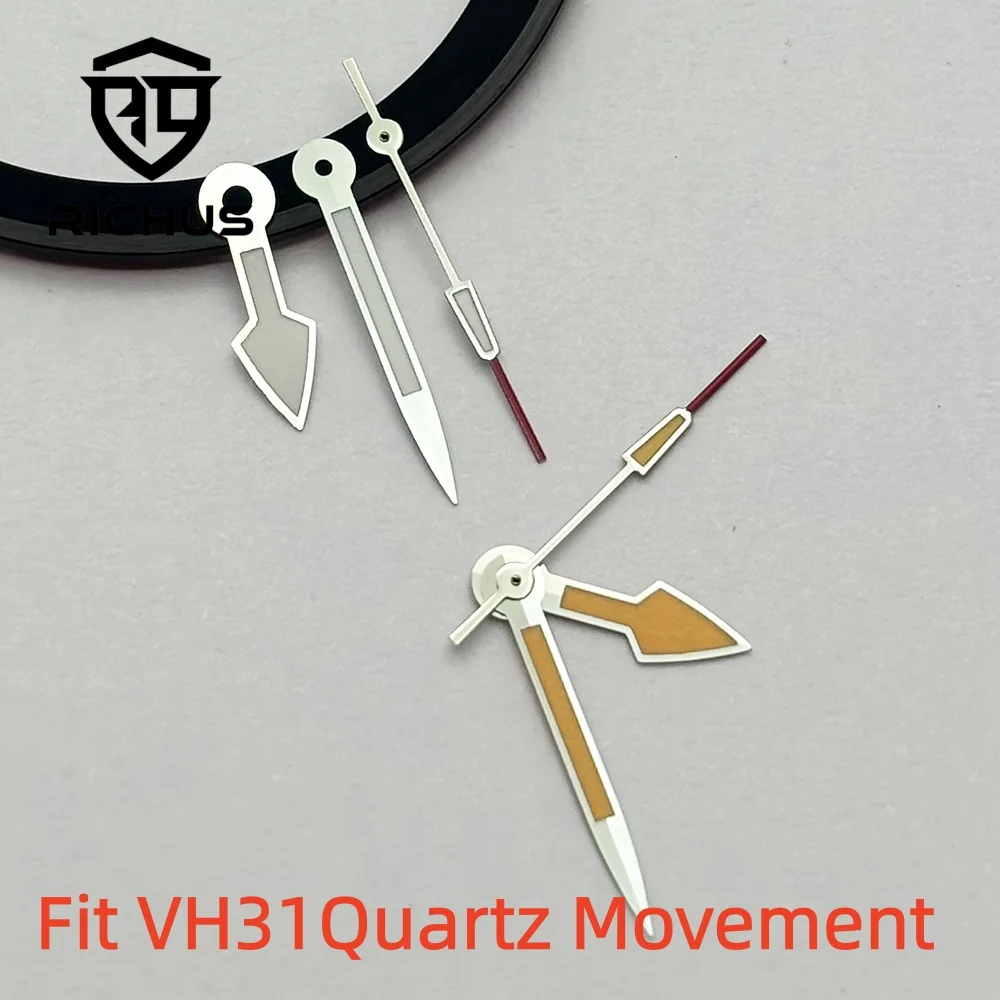 RICHUS VH31 Uhrzeiger Silber-Gelb 9,5X14,5X14,5mm Uhrzeiger Grün Leuchtend Passend für VH31 Quarzwerk Uhrenzubehör Teile