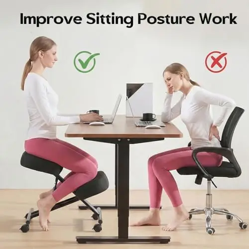 Kneeling Chair Linen Ergonomic Home Office Chair Adjustable Height | Improve Posture Chair with Brake Rolling Wheels view 6