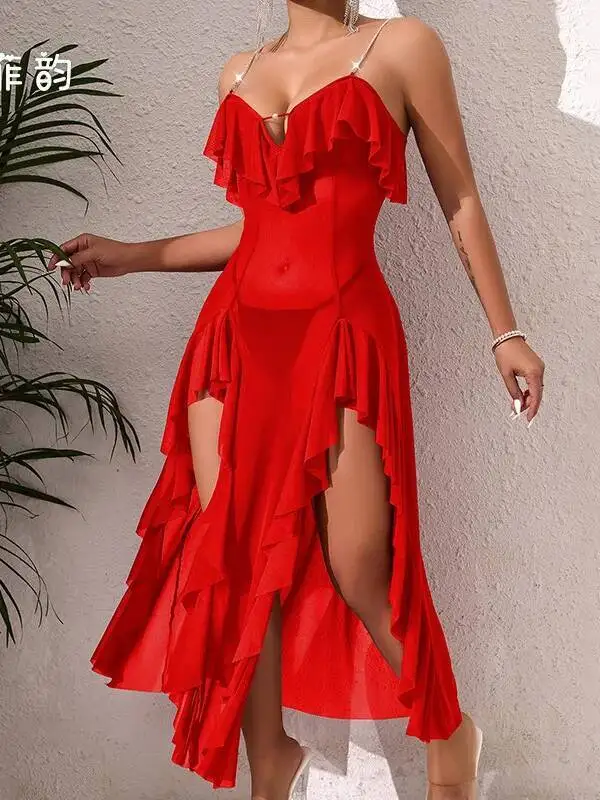 Transparante damesjurk High-end lange jurk Sheer Mesh Verleidelijk Ruglooze Mouwloos Sexy Elegante Jurk Vouwjurk Charmant W81R