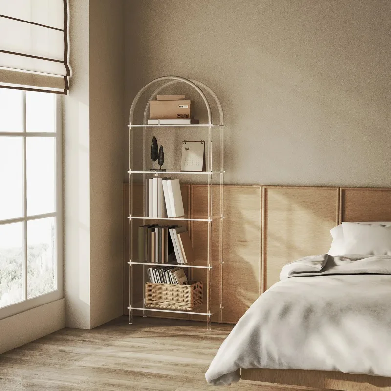 Cross-border acrylic multi-layer transparent arched bookshelf light luxury modern simple curved storage rack living