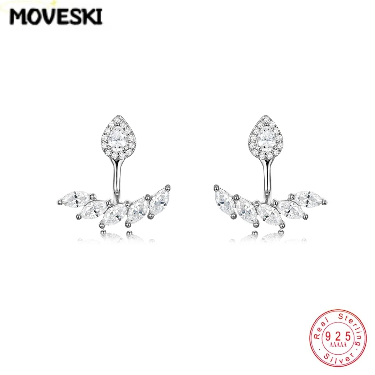 925 Sterling Silver Teardrop & Marquise Moissanite Ear Jacket Earrings Women Sparkling Front Back Stud Earrings Piercing Jewelry