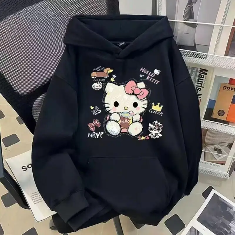 Simple Cartoon Print Pullover Top Trend American Lazy 2025 Autumn Winter Hooded Sweatshirt Men Women Kawaii Anime Fashion Casual