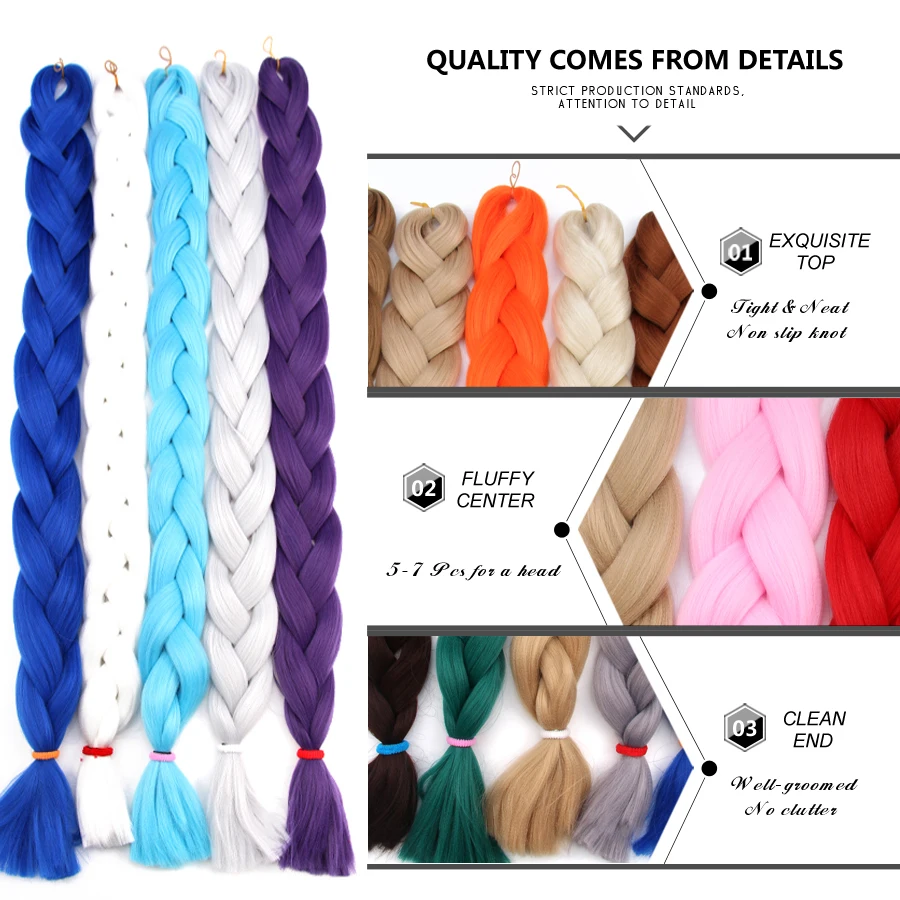 41 inch 165 gram 1 piece per package synthetic jumbo braid high temperature fiber synthetic crocheting braiding hair