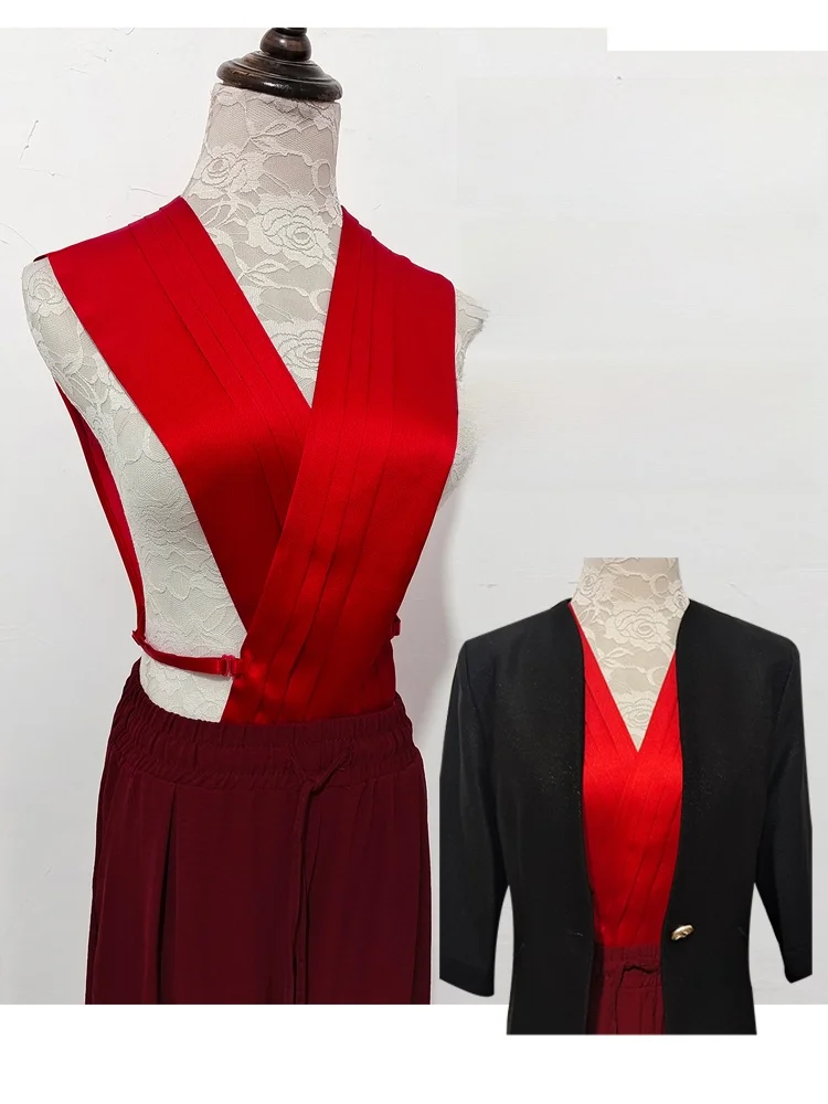 2025年新作-レディース-スリーピース風-フェイクカラー-ウェスタンスーツ-シャツカラー-ブロードホスト-ラペル-3d効果-多用途-アンダーカラー