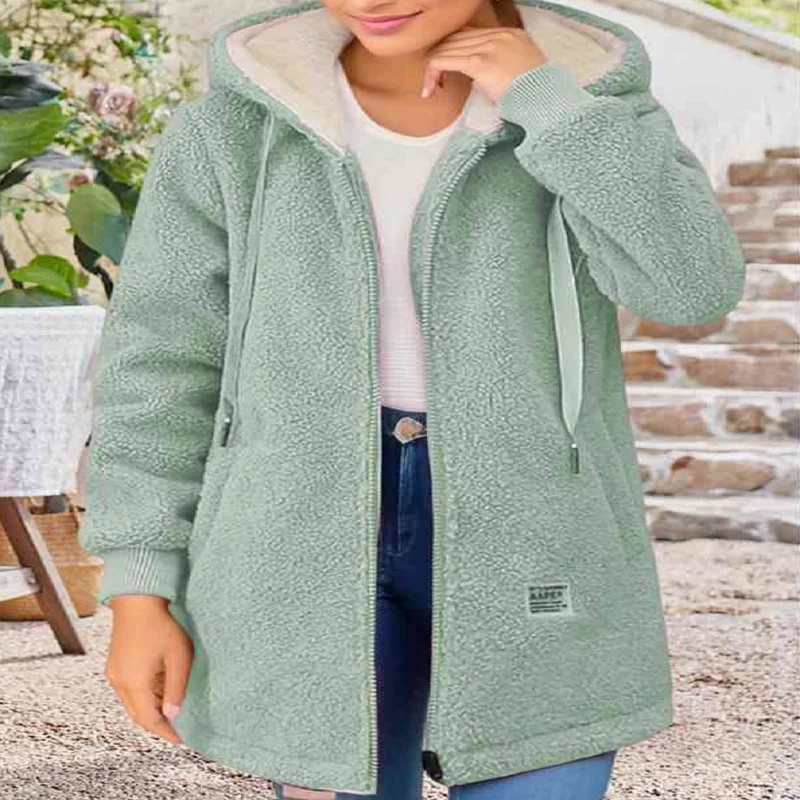 

Женская флисовая куртка на молнии с карманами, длинная толстовка большого размера, нечеткие куртки, теплое плюшевое пальто