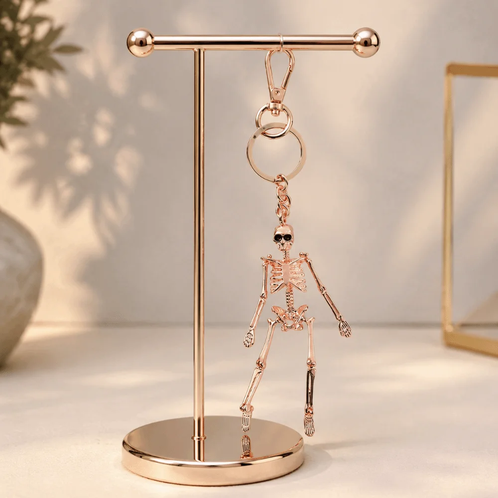Multi-jointed Human Skeleton Pendant Gold Silver Metal Novelty Movable Skull Keychain Punk Style Gothic Keychain Jewelry Gift