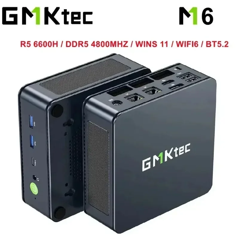 GMKtec M6 R5 6600H MINI PC Windows 11 DDR5 4800H PCIe3.0 Nvme SSD WIFI6 BT5.2 Triple Display Dual LAN Desktop Gaming Computer