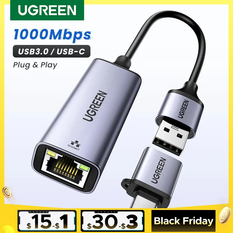 UGREEN USB Ethernet Adapter USB3.0 1000Mbps USB RJ45 Network Card for Laptop Xiaomi Mi Box S Nintendo Switch PC Internet USB Lan