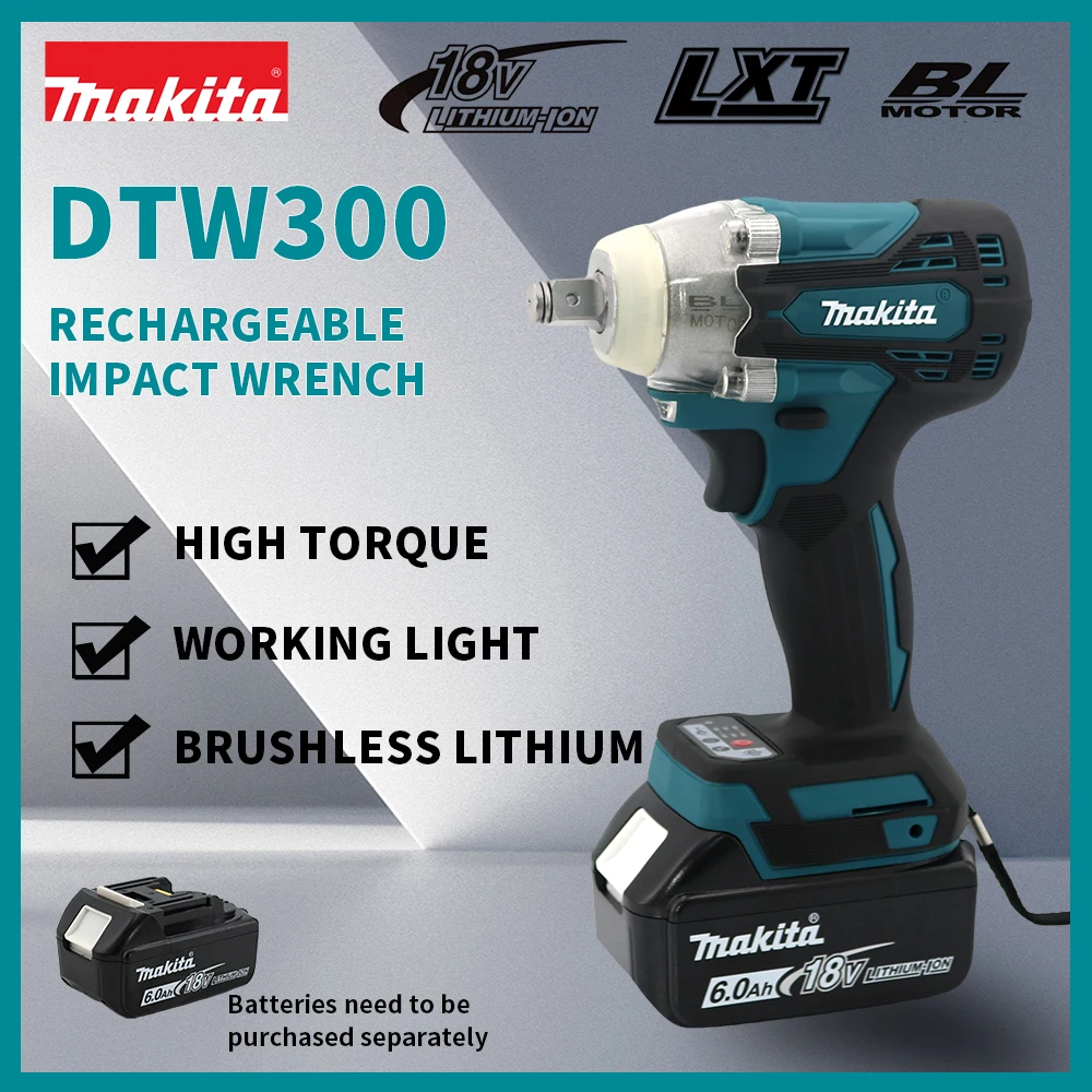 

Makita DTW300 18V Cordless Lmpact Wrench Brushless Motor Torque 330Nm1/2 Wrench Electric Key Variable SpeedElectric Wrench