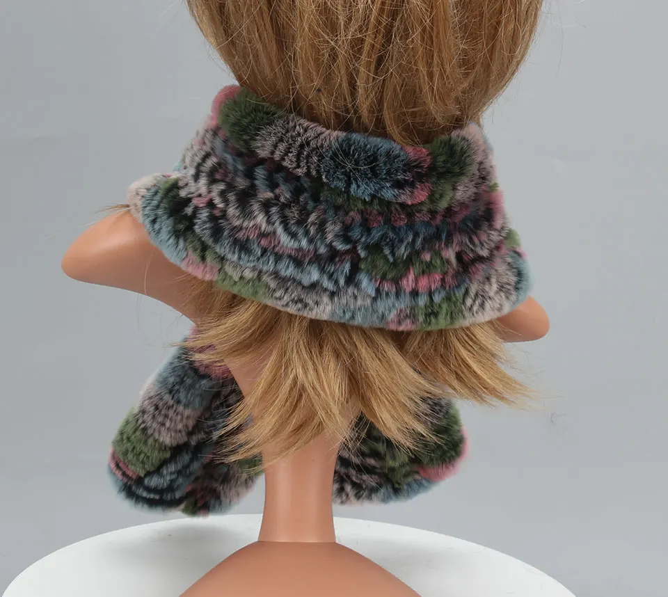 Frauen Stricken Echt Rex Kaninchen Pelz Schal Dame Fashion Floral Rex Kaninchen Pelz Schalldämpfer Heißer Winter Warme Natürliche Pelz Schals neue Stil – Detail 25