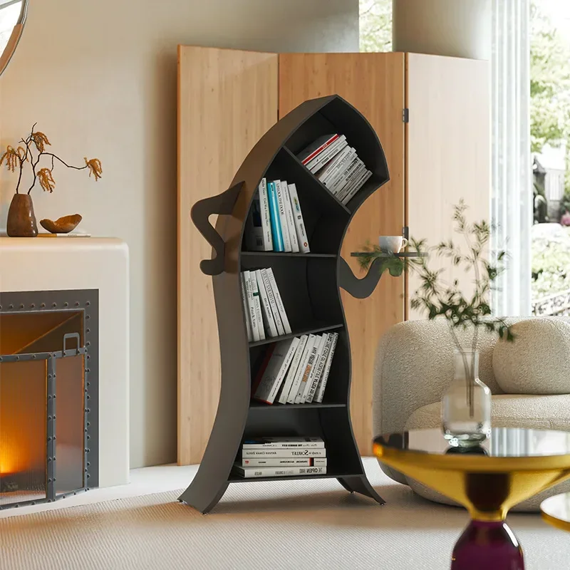 Creative robot antique children's bookcase, the cabinet is crooked, the bookshelf is stored, and the waist is on  ground.