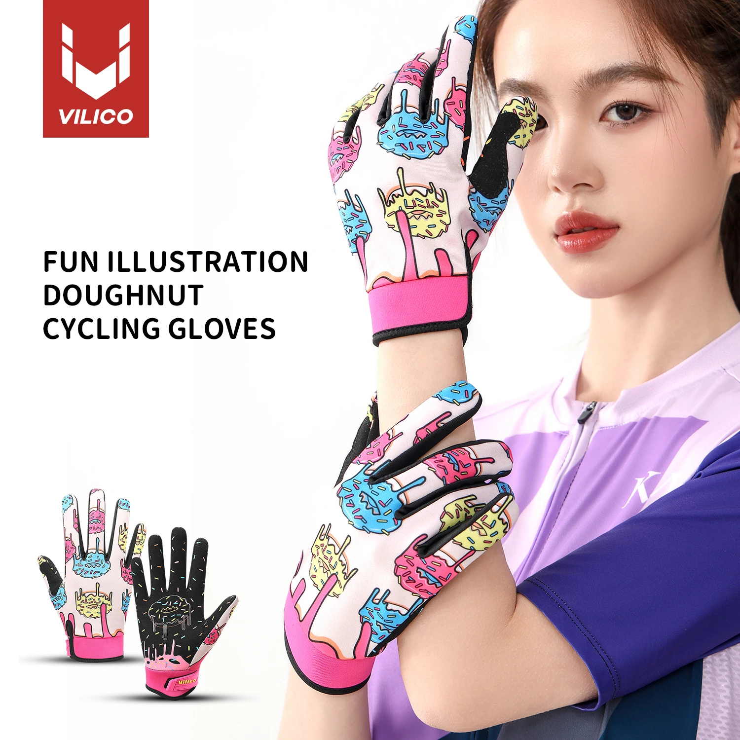 

1 pair of personalized parent-child donut outdoor riding gloves, full finger pad riding gloves, shock-absorbing touch screen